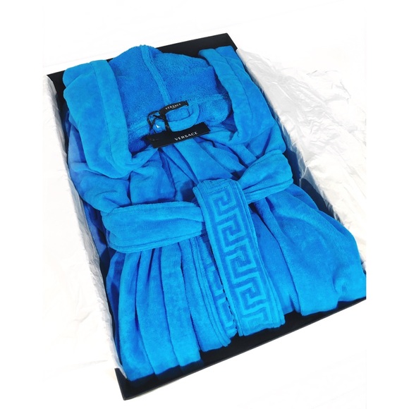 Versace Other - VERSACE - NWT Blue Bathrobe with Greek Key Print